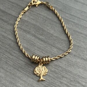 18K Gold Filled Tree Charm Bracelet | 6” Rope Chain | Minimalist Gold Jewelry